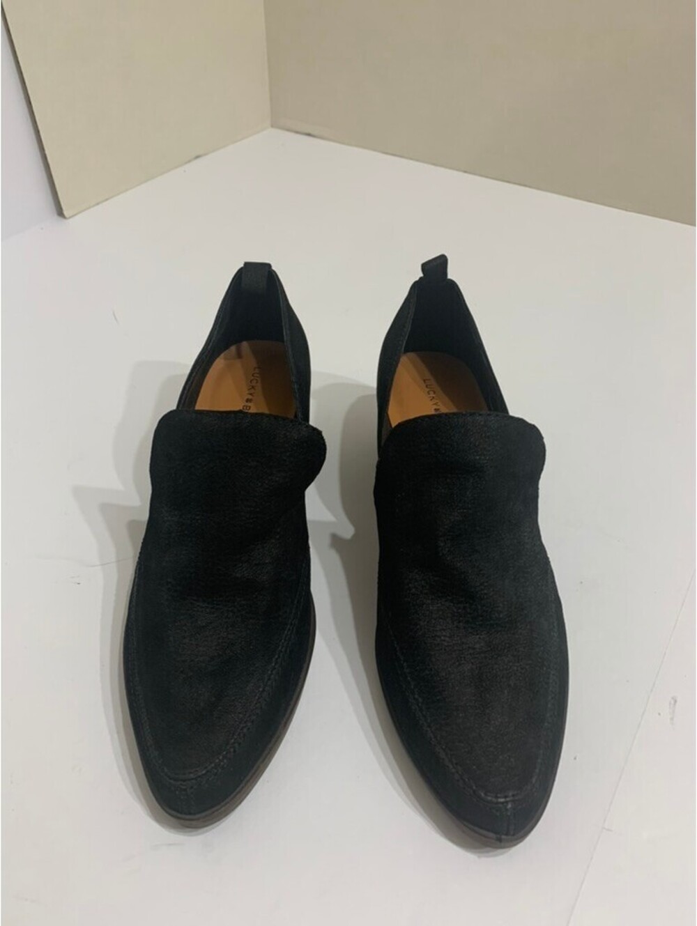 Lucky Brand Women’s 8.5 Black Leather Cutout Loafer Booties Slip On Low Heel